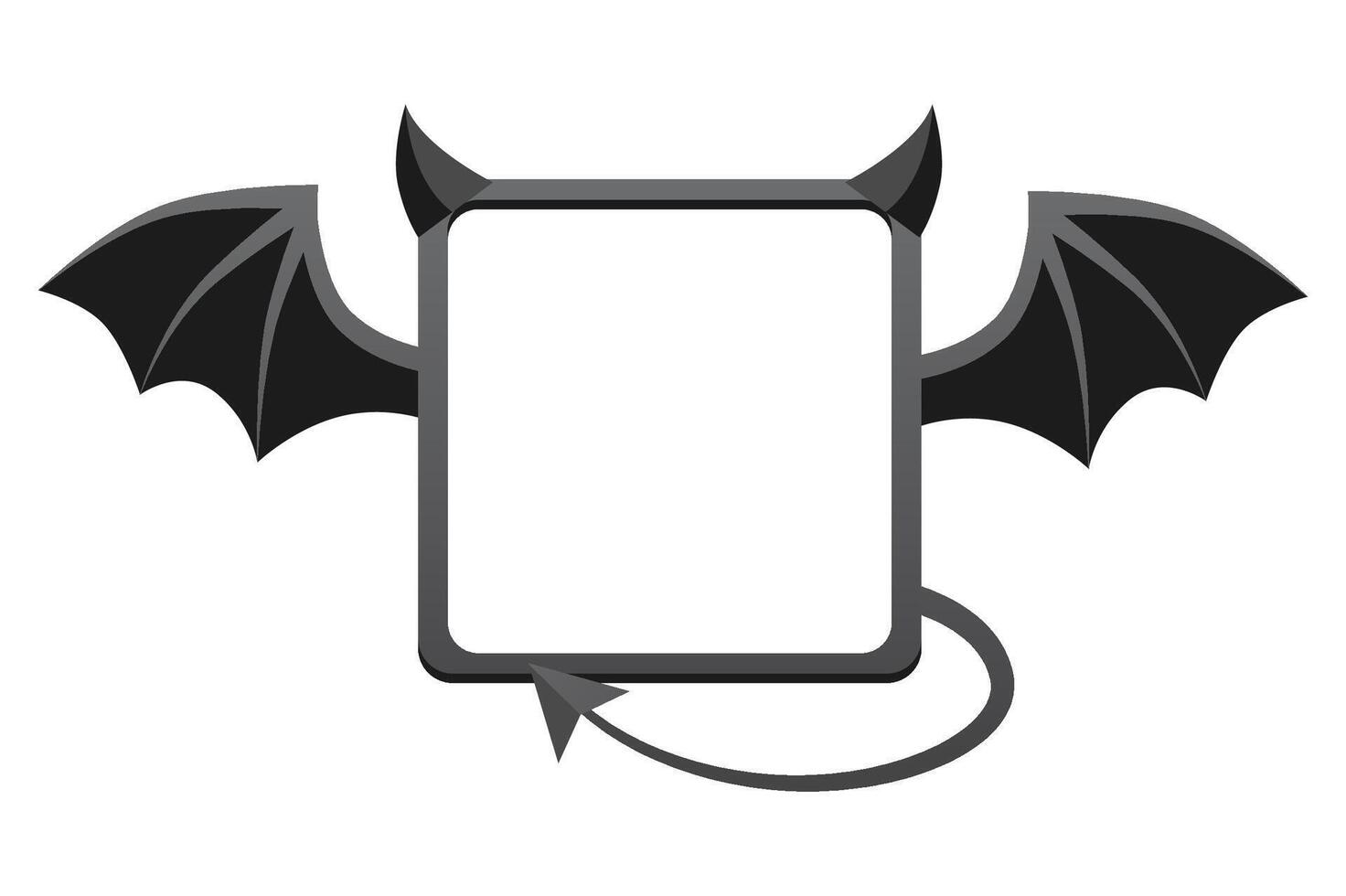 Cartoon black devil frame. Square cute demon frame or avatar for your designs. Evil symbol for Creative Halloween greeting card or banner vector