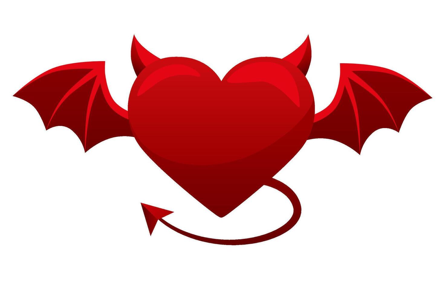 Devil red heart icon isolated on white background. Heart with tail wings and horns. Flat design, illustration for your designs, greeting cards, print, stickers or banners. vector