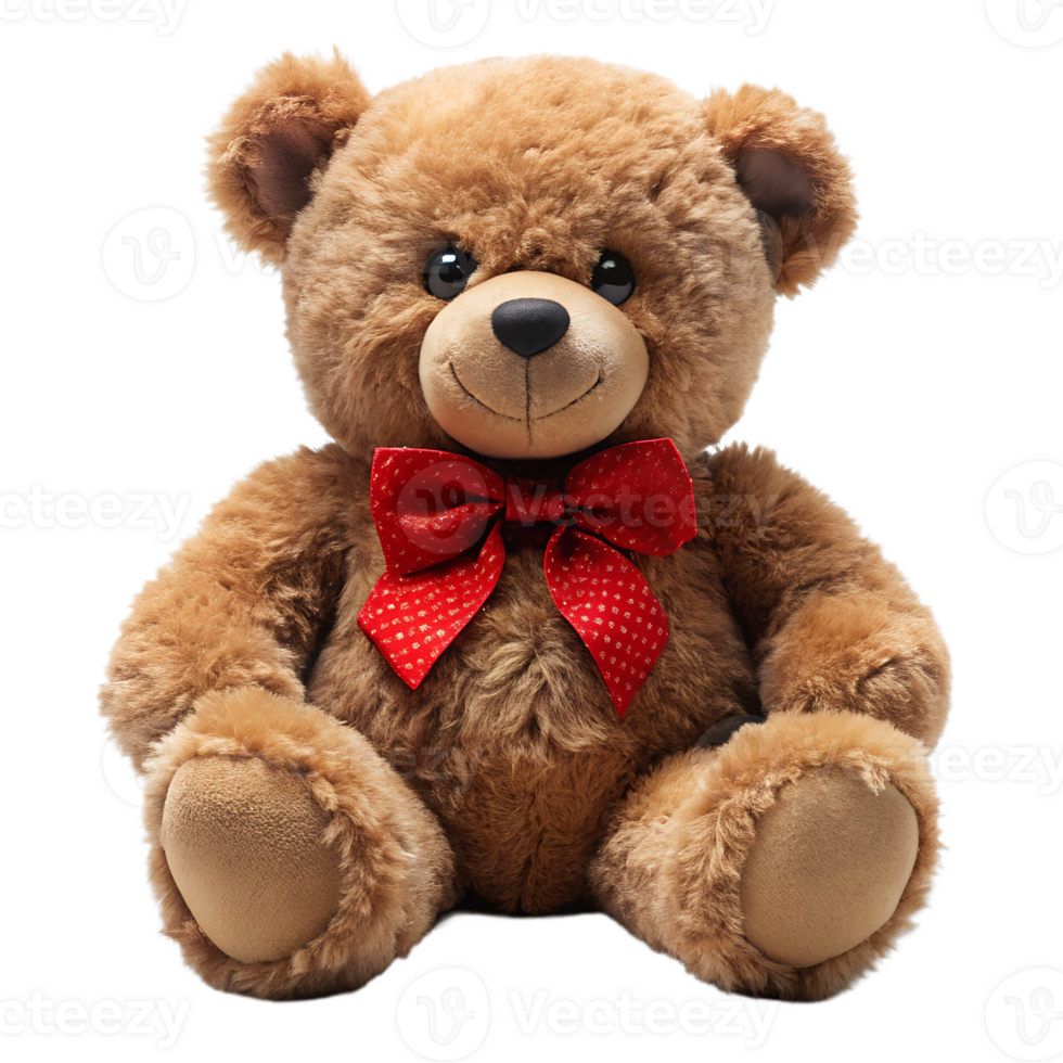 A brown teddy bear with a red bow png