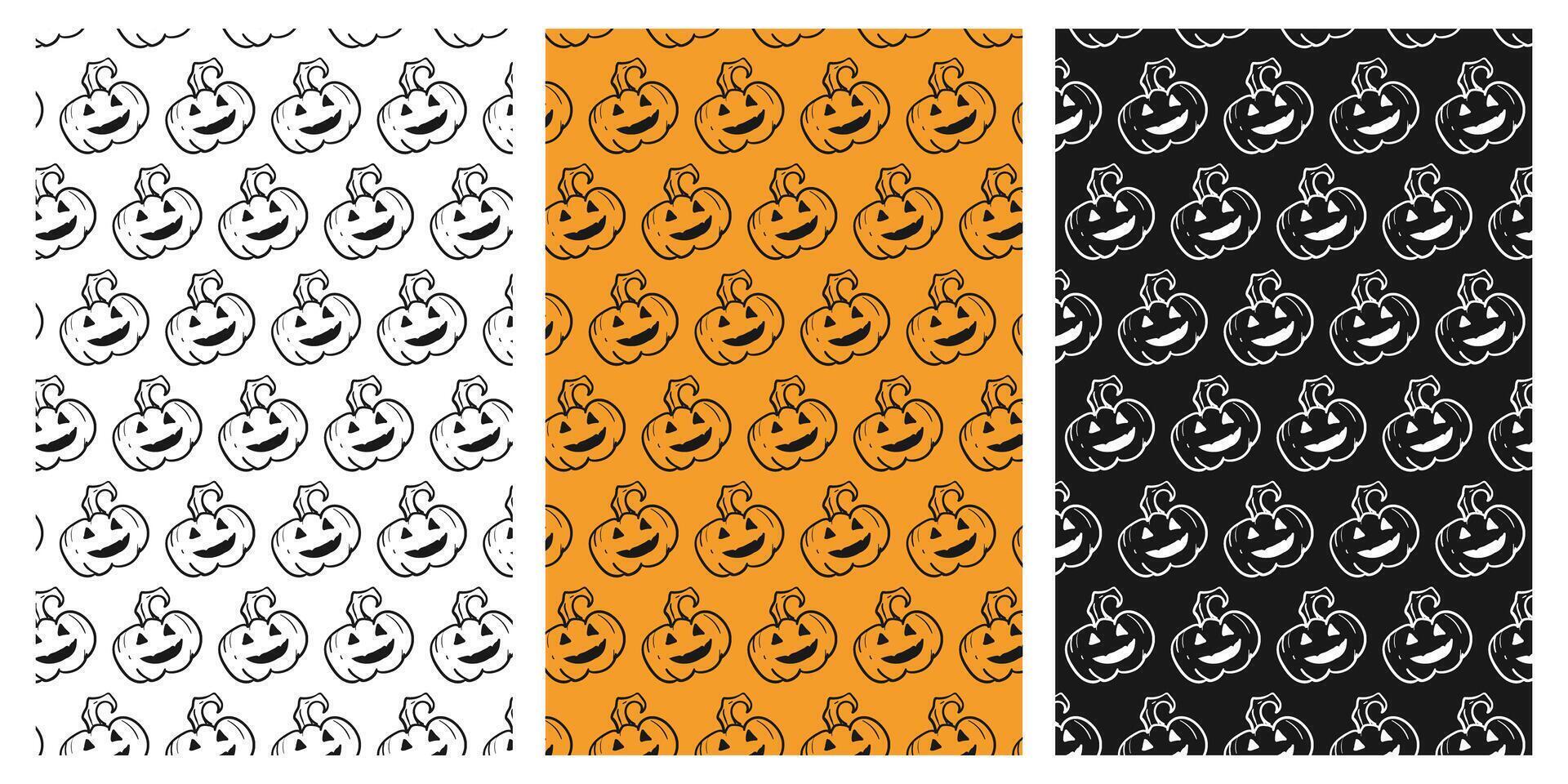 Set of Halloween background pattern with pumpkins. illustration vector