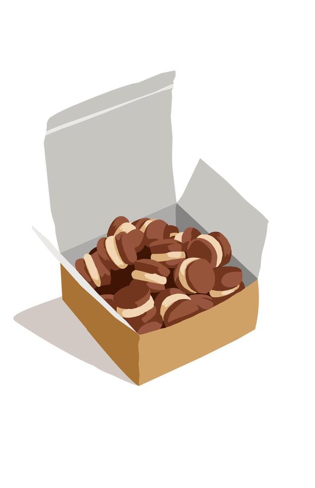 Lots of Chocolate biscuit and white cream in the paper box vector