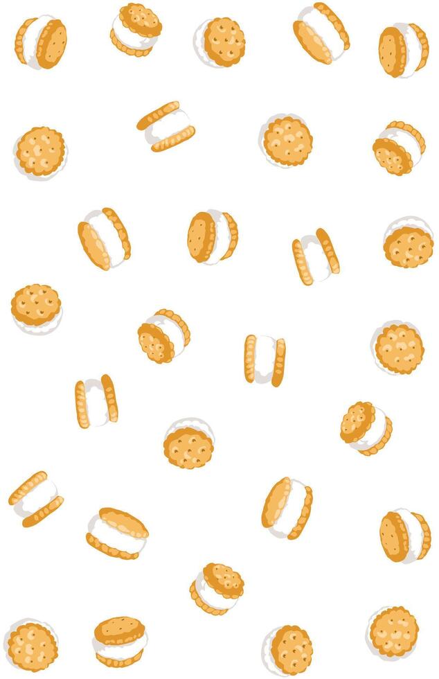 Lots of biscuit and marshmallow cream on white background vector