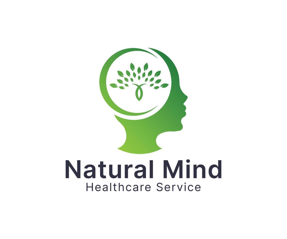 Mental health logo icon symbol design with nature and mind concept. Creative natural mind logo template design for medical and healthcare clinics. vector