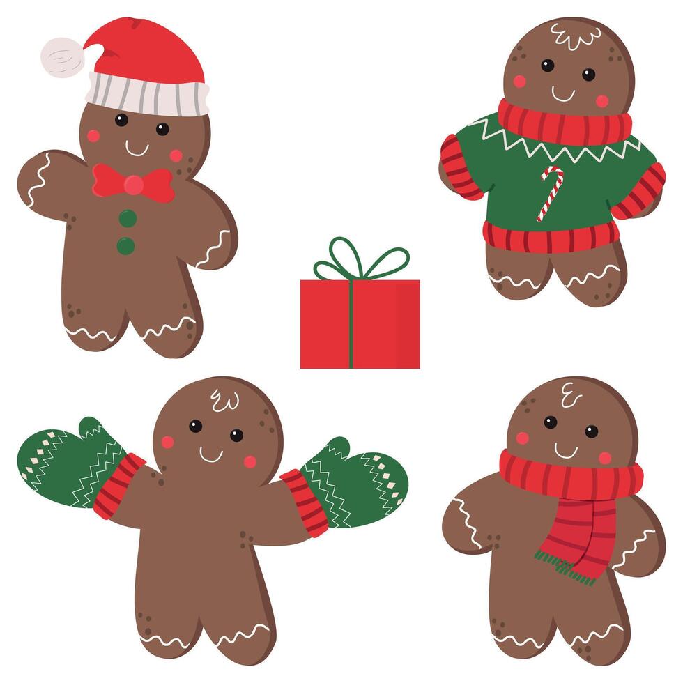 Christmas gingerbread men set vector