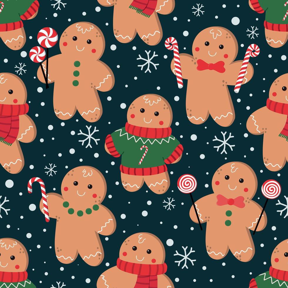 Seamless Christmas pattern with gingerbread man vector