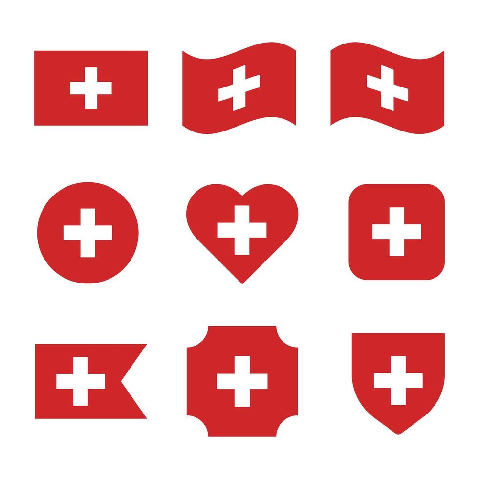 National flag of Switzerland icons set isolated on white. illustration. vector