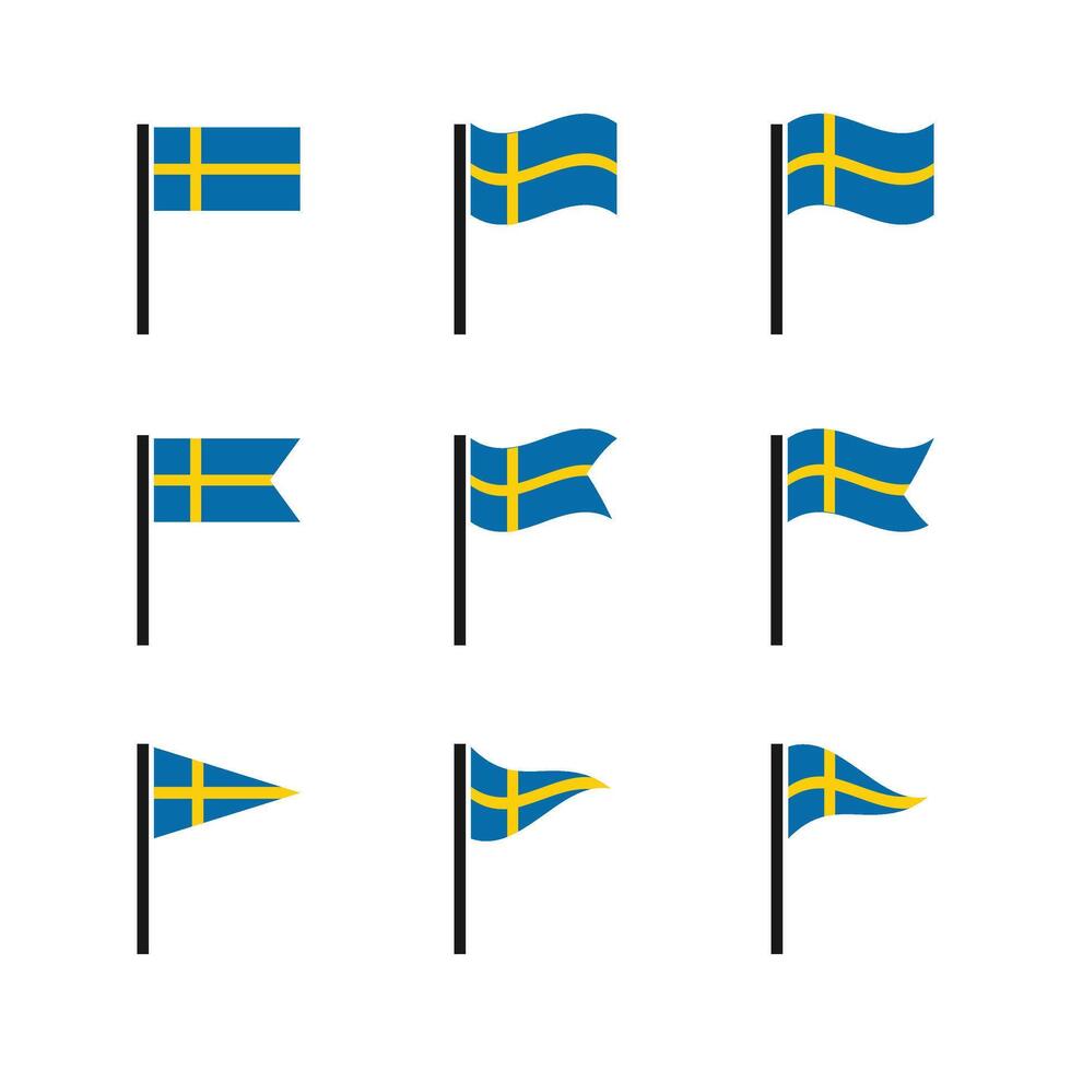Sweden national flag icons set isolated on white. illustration. vector