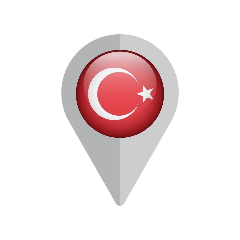 Pin map icon flag of Turkey isolated on white. illustration vector