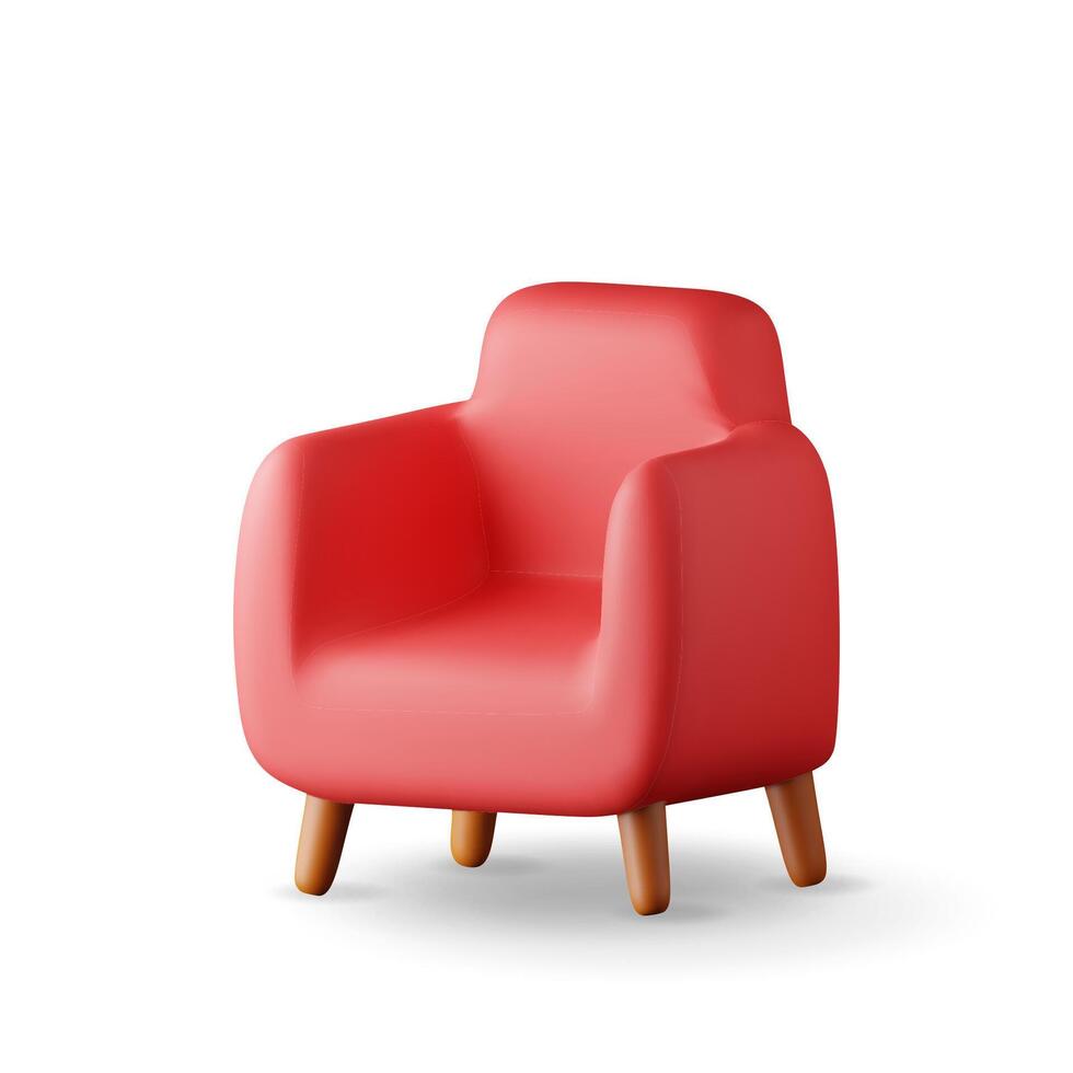 3d red armchair with wooden legs isolated on white vector