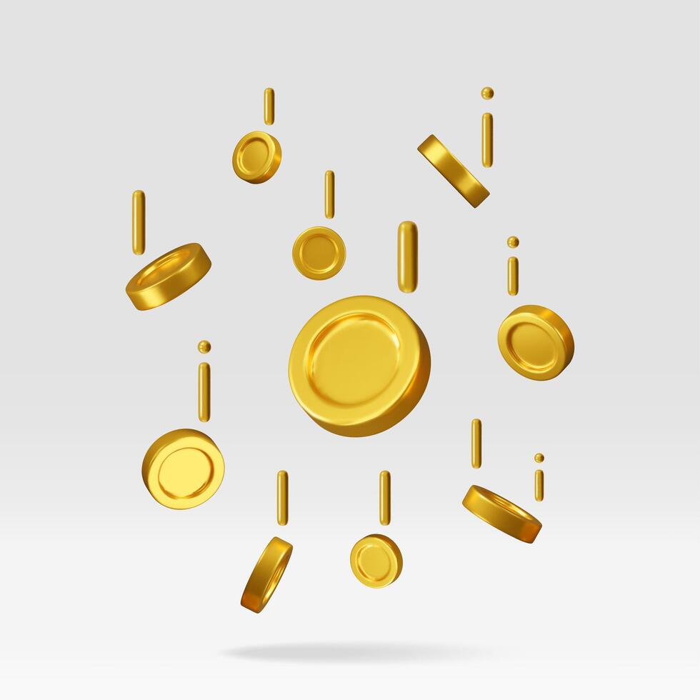 3d falling gold coins, money rain. Render golden coins vector