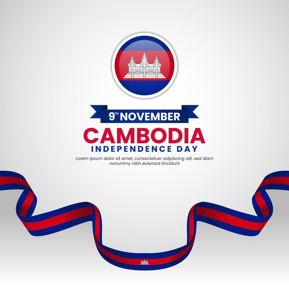 Cambodia waving ribbon flag in colors of the Cambodia national flag for independence day and National background design vector