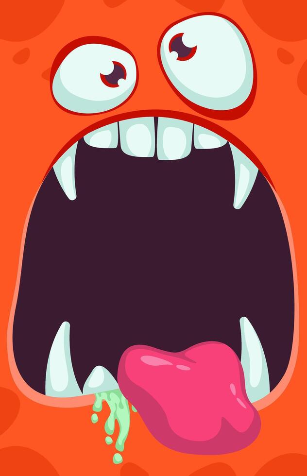 Monster face with funy expression opened mouth blank space banner for text. Halloween design element for banner or decoration party vector