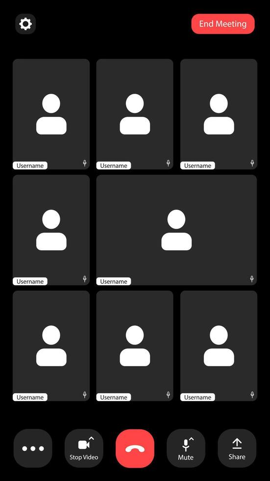 Virtual meeting grid showcasing multiple participants in an online conference call during the day vector