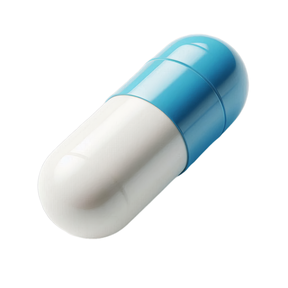 A pill with a blue cap on it png