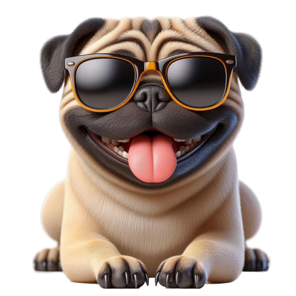 A pug dog wearing sunglasses and a tongue sticking out png
