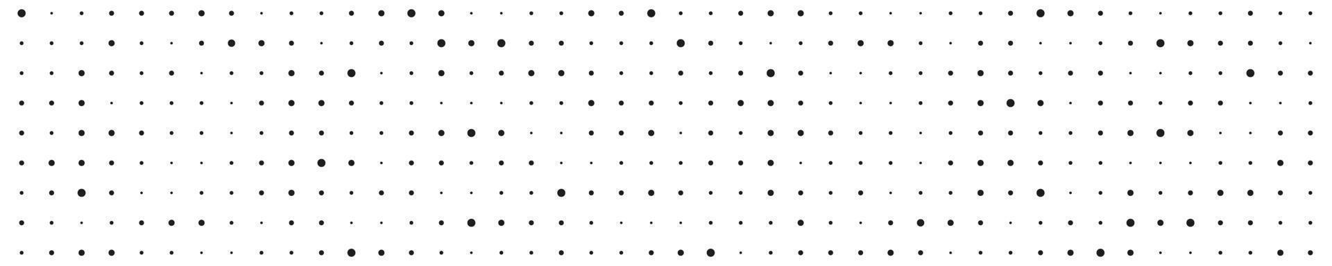 Dot grid halftone seamless pattern. Background with different sizes black round points on white background. Abstract monochrome texture. Dotty perforated surface vector