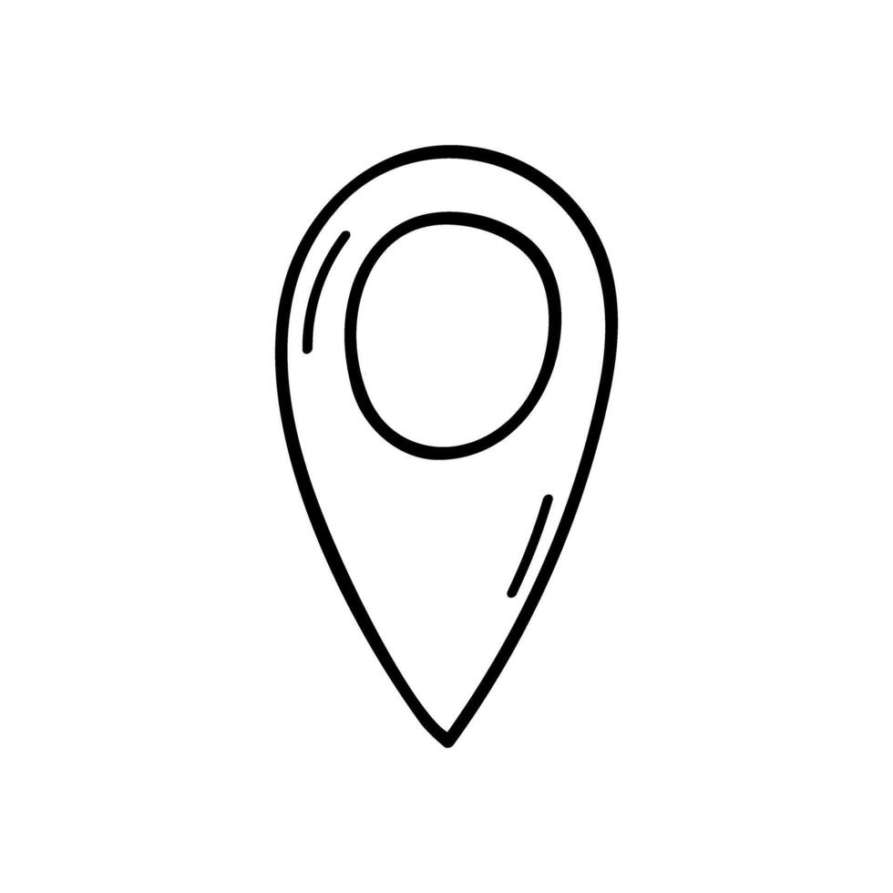 Hand drawn map pin icon. Location or navigation pointer in doodle style. GPS sign. Destination pictogram. Geo tag label vector