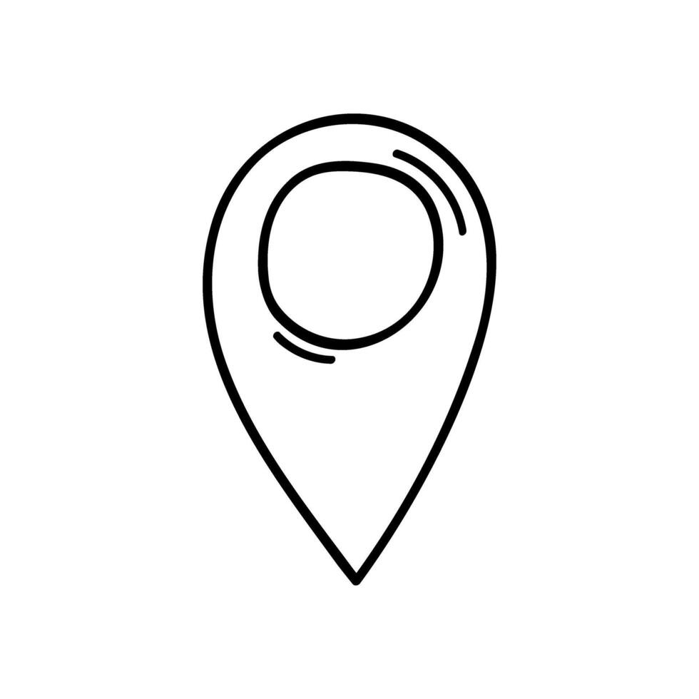 Map pin icon in doodle style. Hand drawn location pointer. Navigation, direction or destination sign. Geo tag mark vector