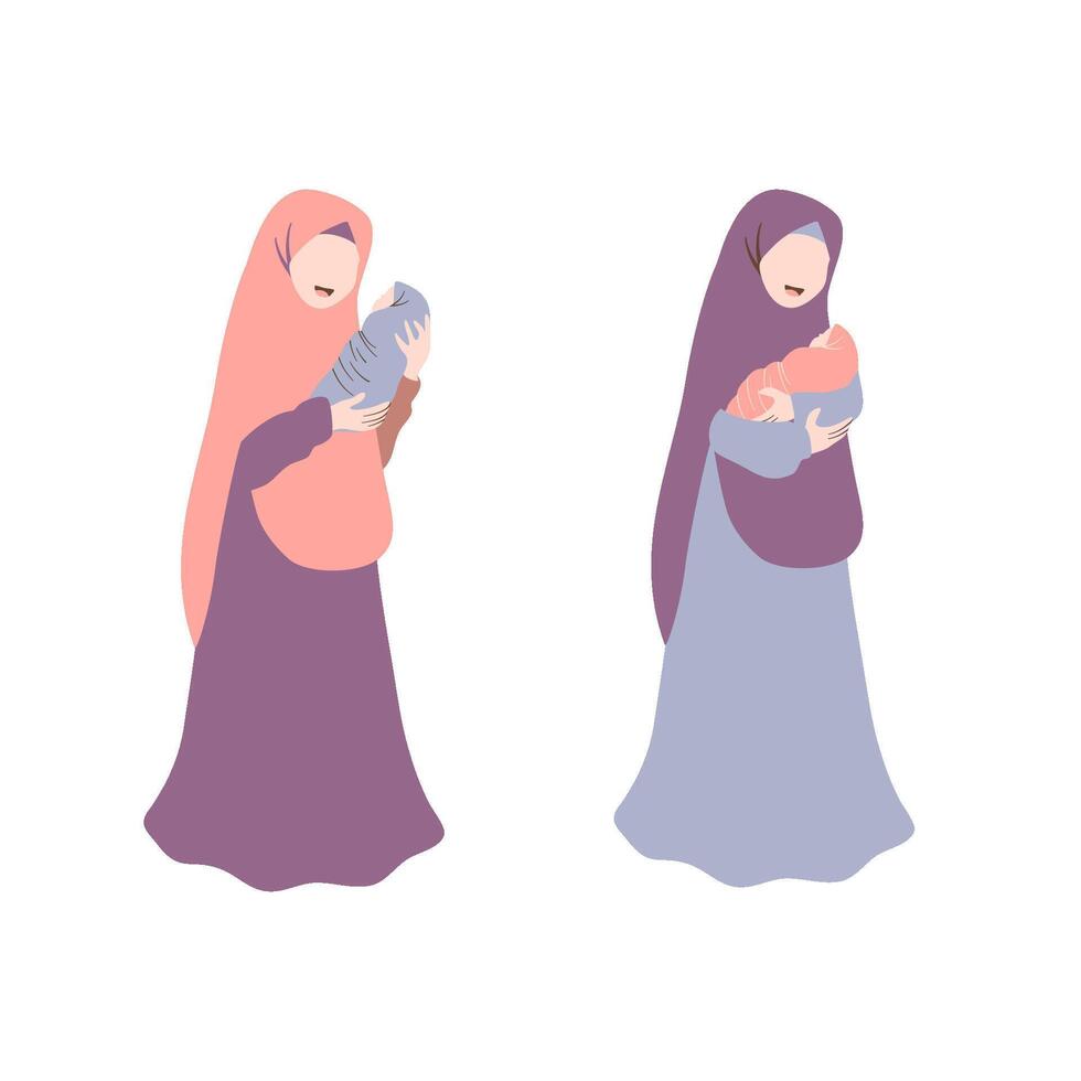 Illustration of Muslim Mother with Baby vector