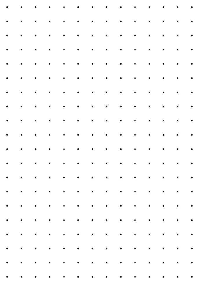 Black dot grid notebook page template on white background. Bullet journal texture. Round points seamless pattern. School or office paper background vector