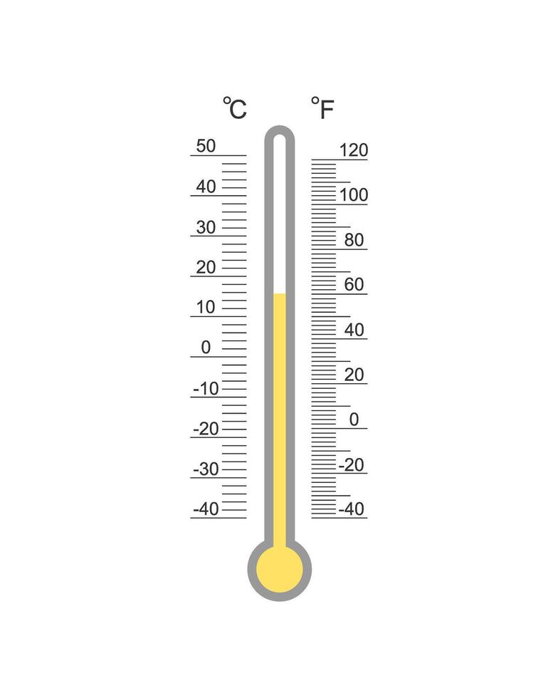 Meteorological with Celsius and Fahrenheit thermometer degree scale with warm spring or fall temperature index. Outdoor temperature measuring tool vector