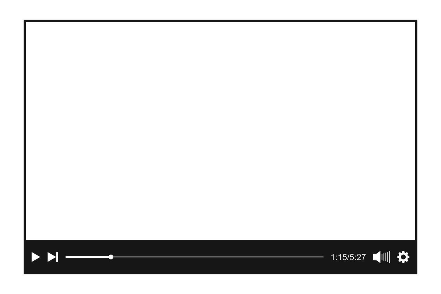 Media player template. Online movie empty digital screen with buttons and loading slider bar. Multimedia app window simple design vector