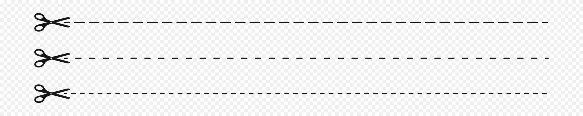 Set of cut here pictograms. Crop, strip or separation signs. Scissors icons with dashed lines vector