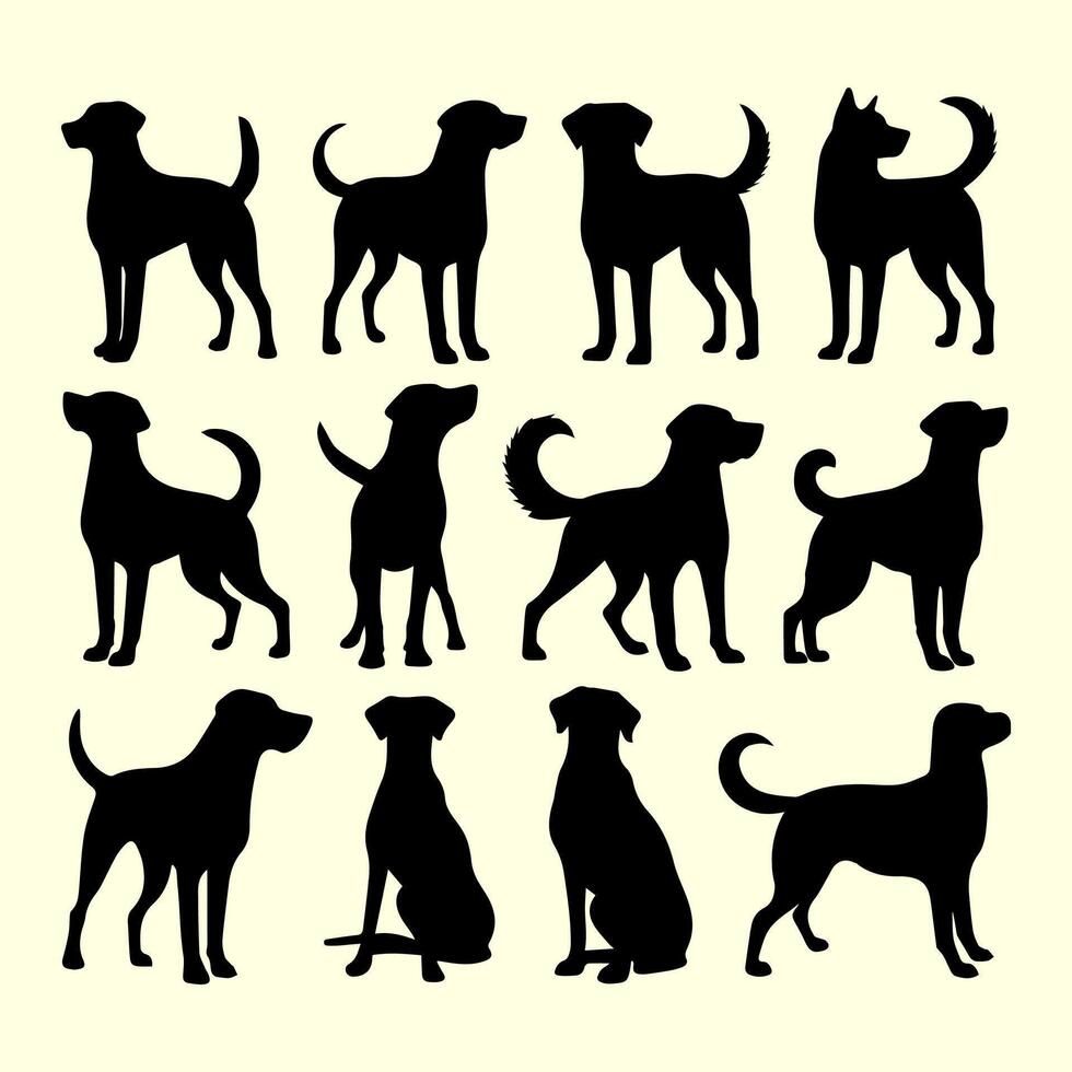 Silhouettes of Dogs in Various Poses on White Background for Stock Art and Design Projects vector