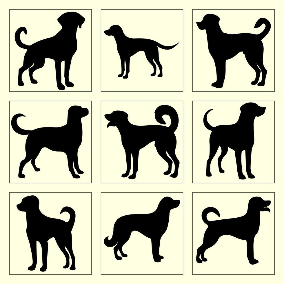Set of Black Dog Silhouettes in Standing and Sitting Poses, Ideal for Digital Use vector