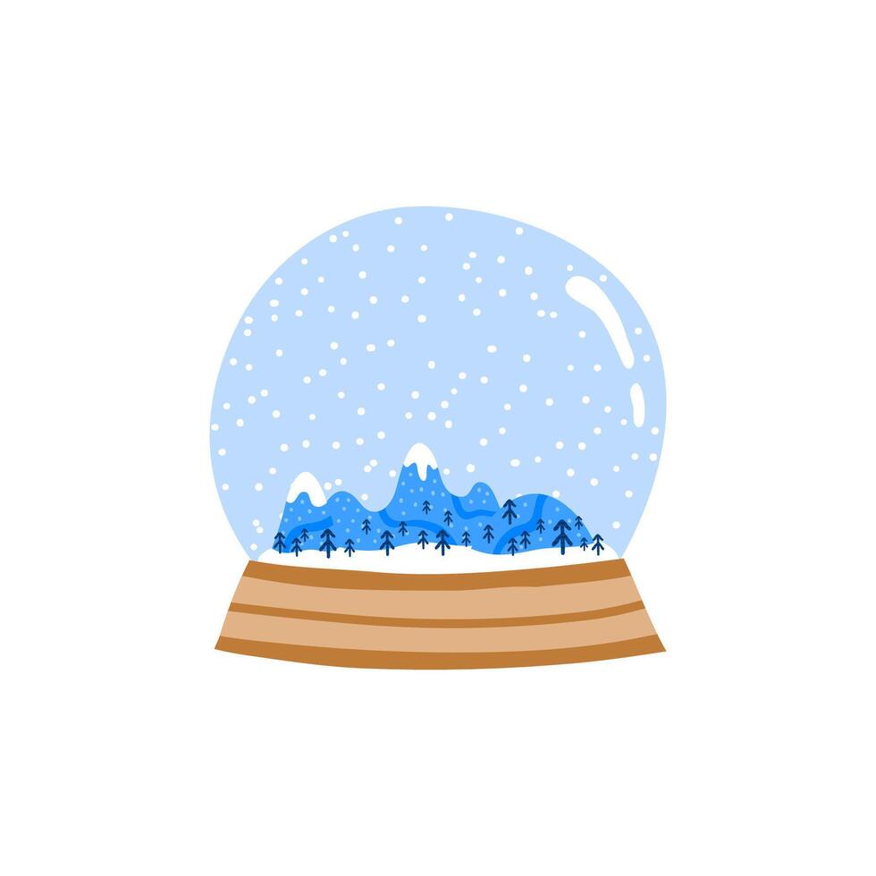 Doodle globe ball with mountains and fir trees. vector
