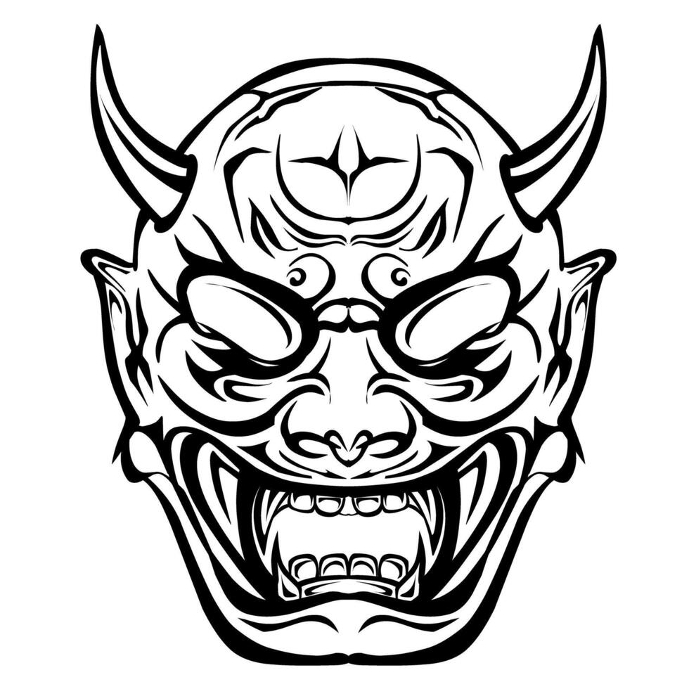 A demon mask with horns and fangs vector