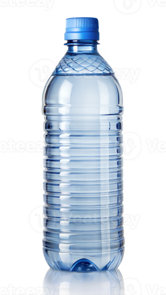 Blue capped water bottle filled with water for drinking and hydration purposes. png