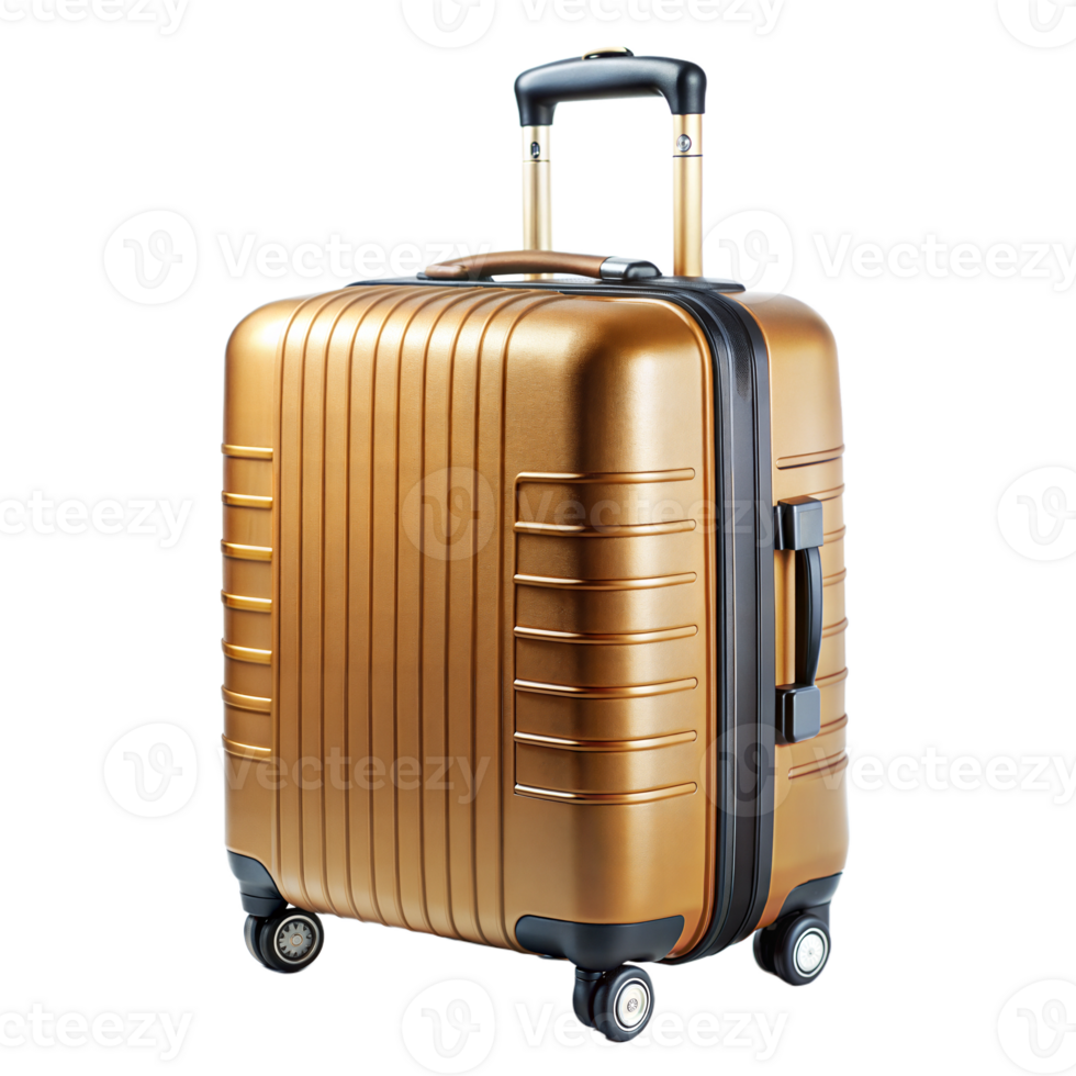 Golden suitcase with a sleek design, symbolizing travel, luggage, and modern style. png