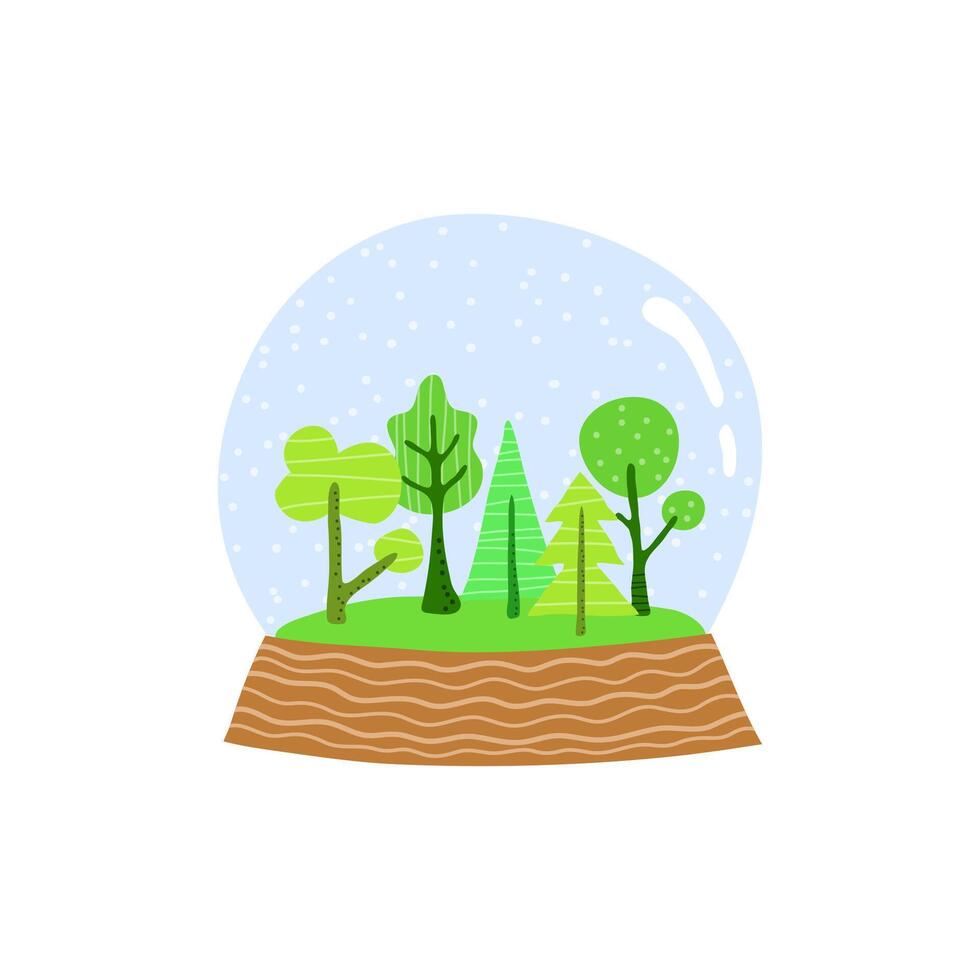 Doodle glass globe ball with trees. vector