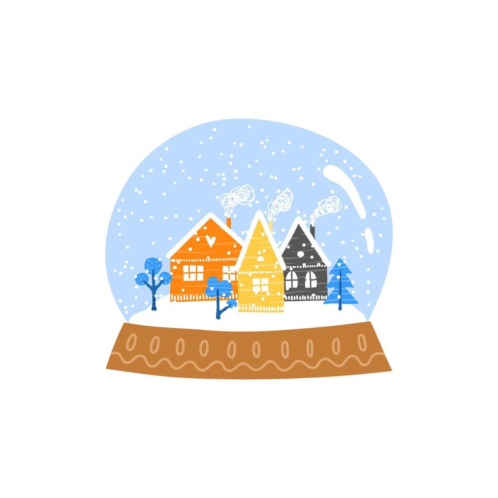Doodle globe ball with houses and trees. vector