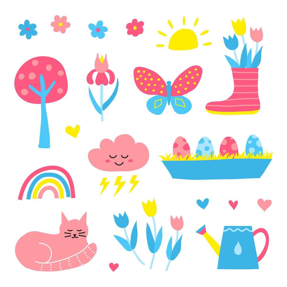 Set of doodle spring icons. vector