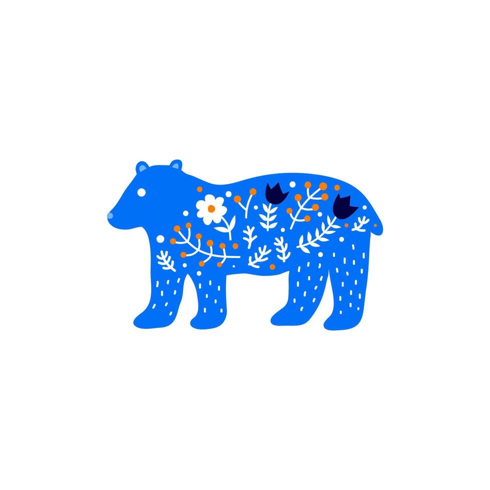 Doodle poster with Scandinaian bear. vector