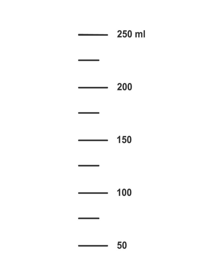 Scale with 250 ml liquid volume for measuring cups to preparing cooking or chemistry flasks vector