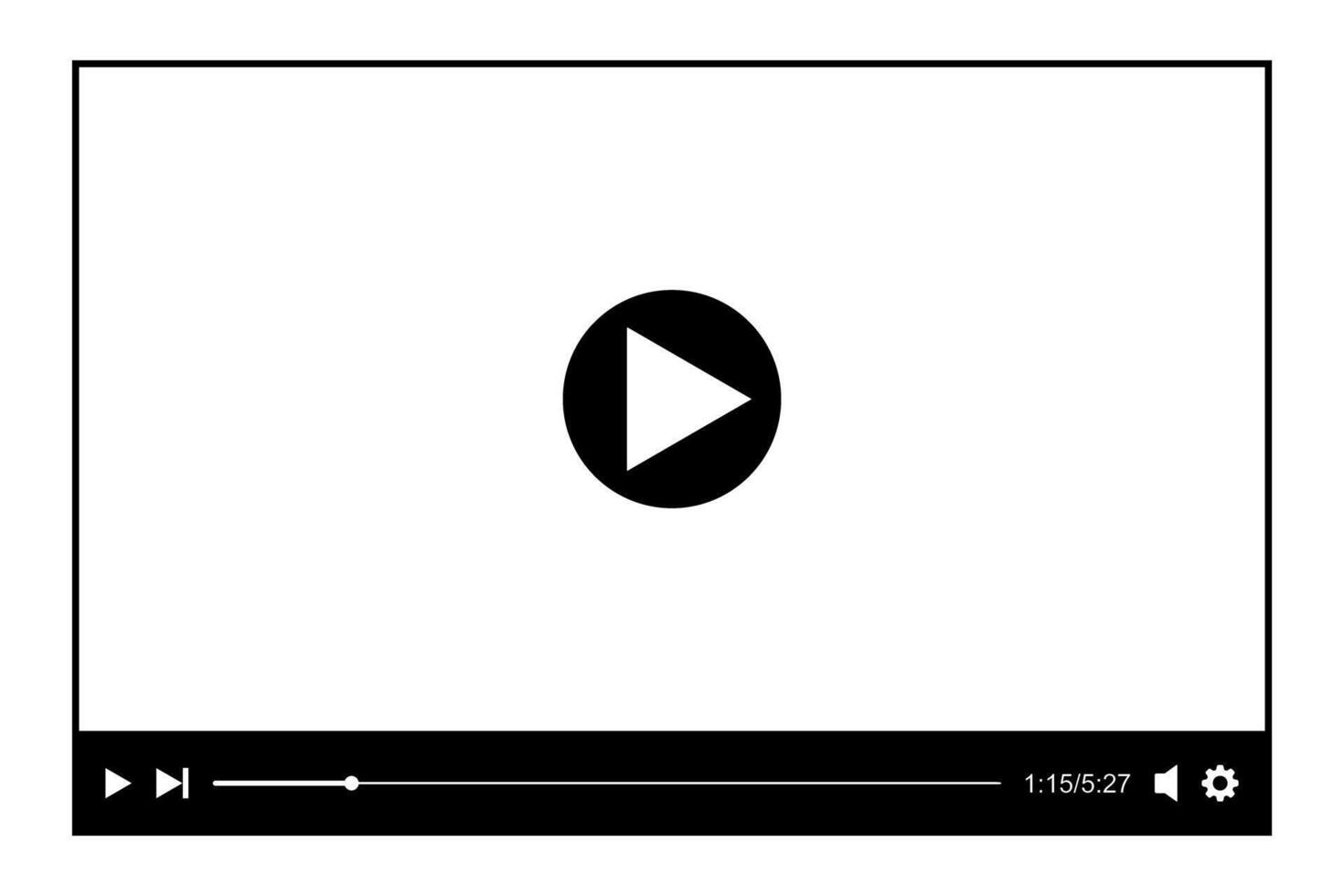 Media player template. Online movie layout with play button on screen and loading slider bar. Multimedia app window simple design vector