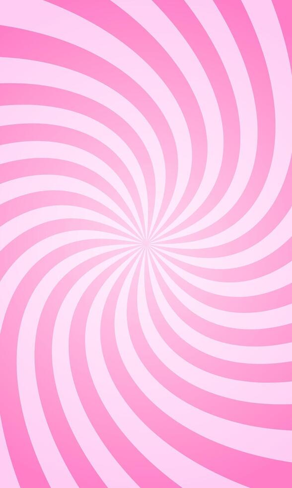 Vertical poster with twisted pink radial stripes. Trendy y2k pattern. Rosy sunburst, explosion or surprise design effect. Swirled bubble gum, lollipop candy texture vector