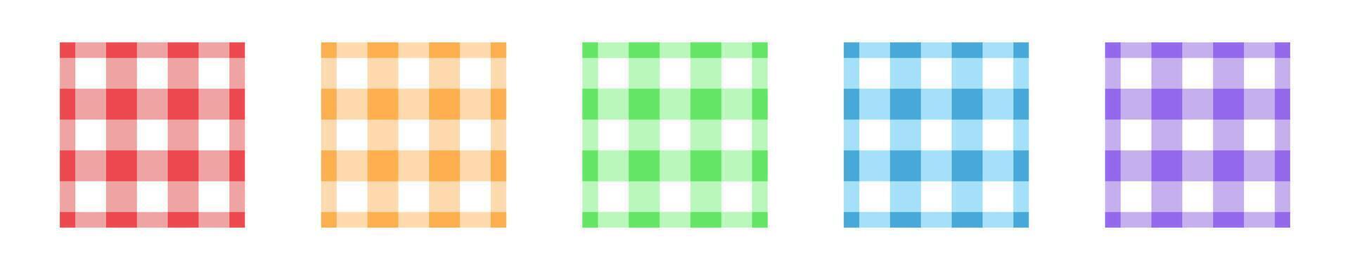 Set of gingham seamless patterns samples. Checkered textures for picnic blanket, tablecloth, napkin, plaid, clothes. Italian style overlays, fabric geometric backgrounds, retro textile designs vector