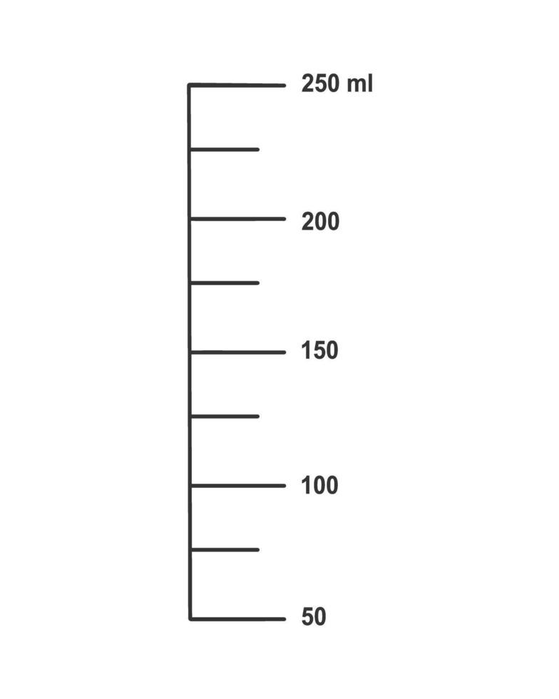 Scale with 200 ml liquid volume for measuring cups to preparing cooking or chemistry flasks vector