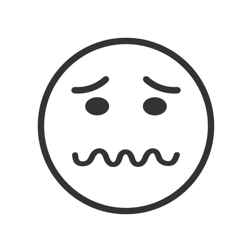 Emoji face with confounded emotion, squiggly mouth, closed eyes and scrunched mimicry. Unhappy, sad, depressed symbol. Emoticon icon vector