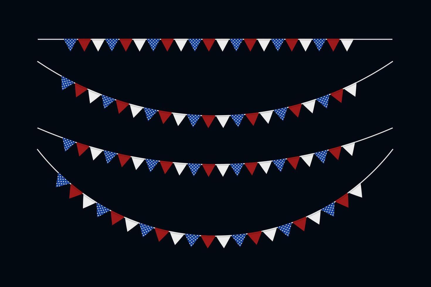 Set of USA flag pennant garland element template isolated background. vector