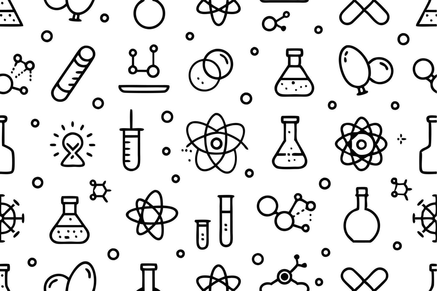 Seamless Doodle Science Lab Pattern Hand drawn Laboratory Equipment and Symbols Illustration vector