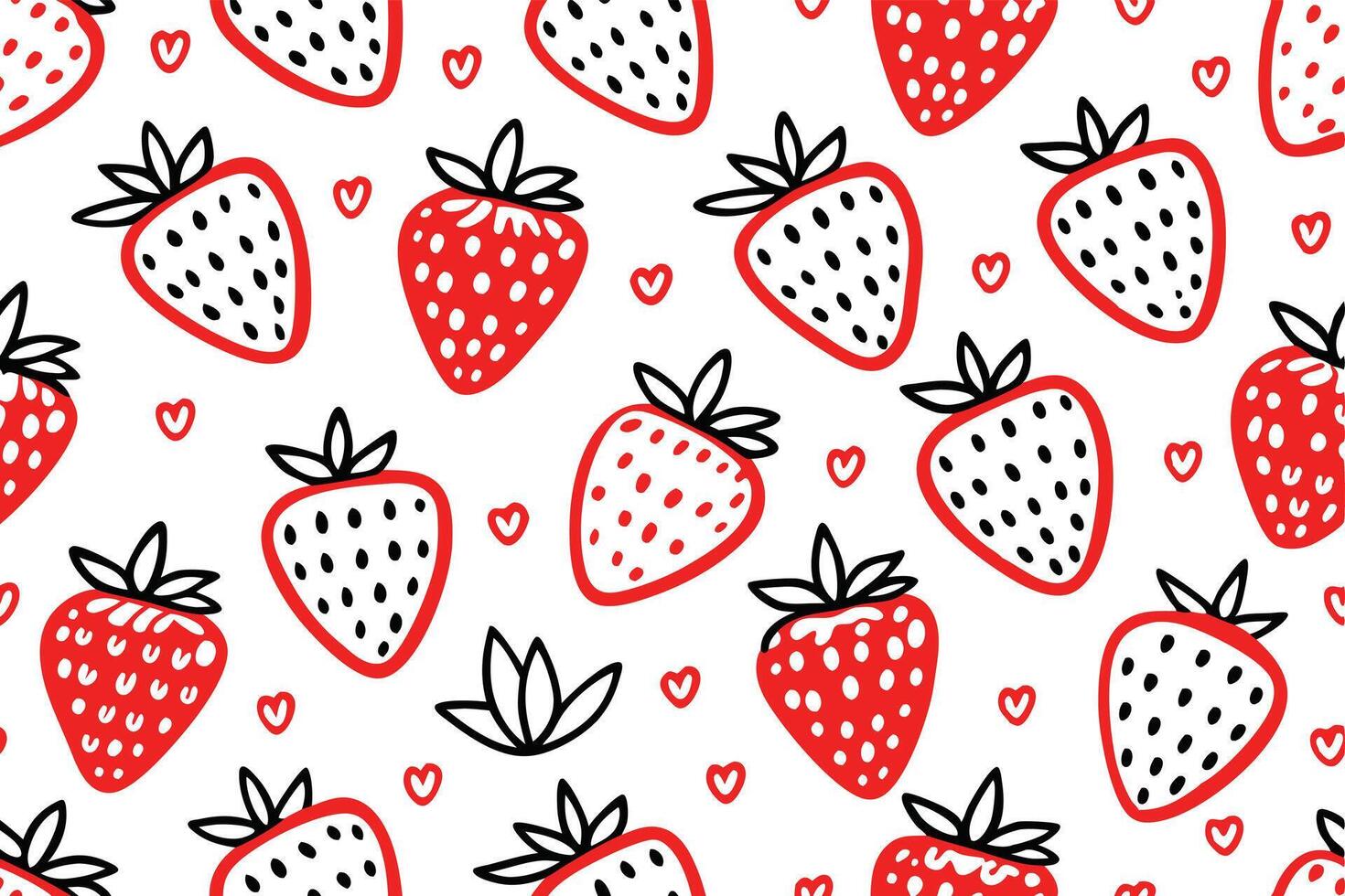 Seamless pattern with pink strawberry berryHand drawn strawberries pattern on white background for fabric drawing labels print wallpaper of children's room fruit background vector