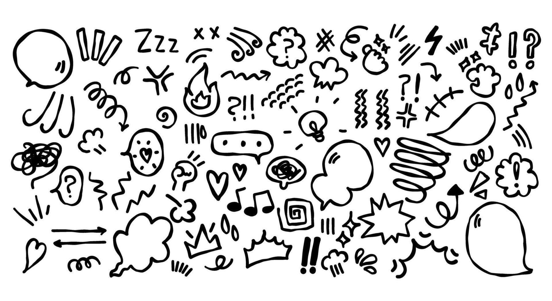 Set of anime emotion effect. Doodle cartoon sparkle signs vector