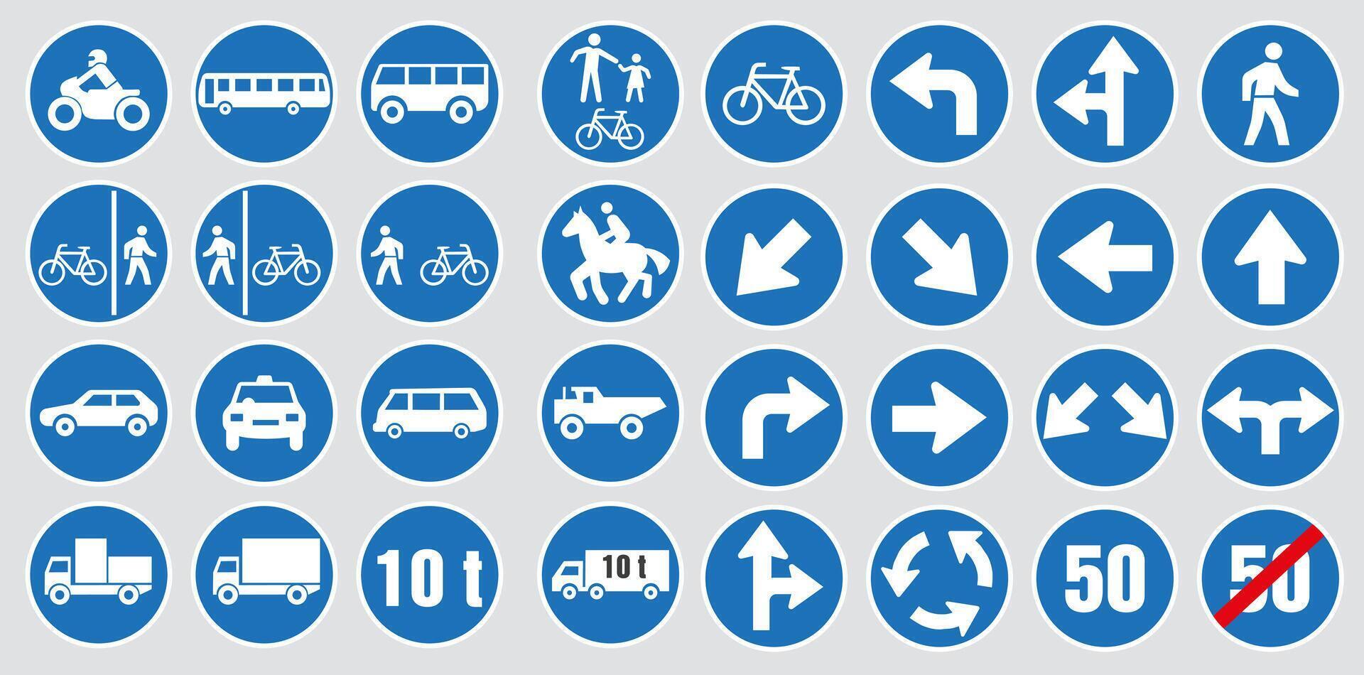 Mandatory road signs of Europe. Road signs. Road behavior. vector