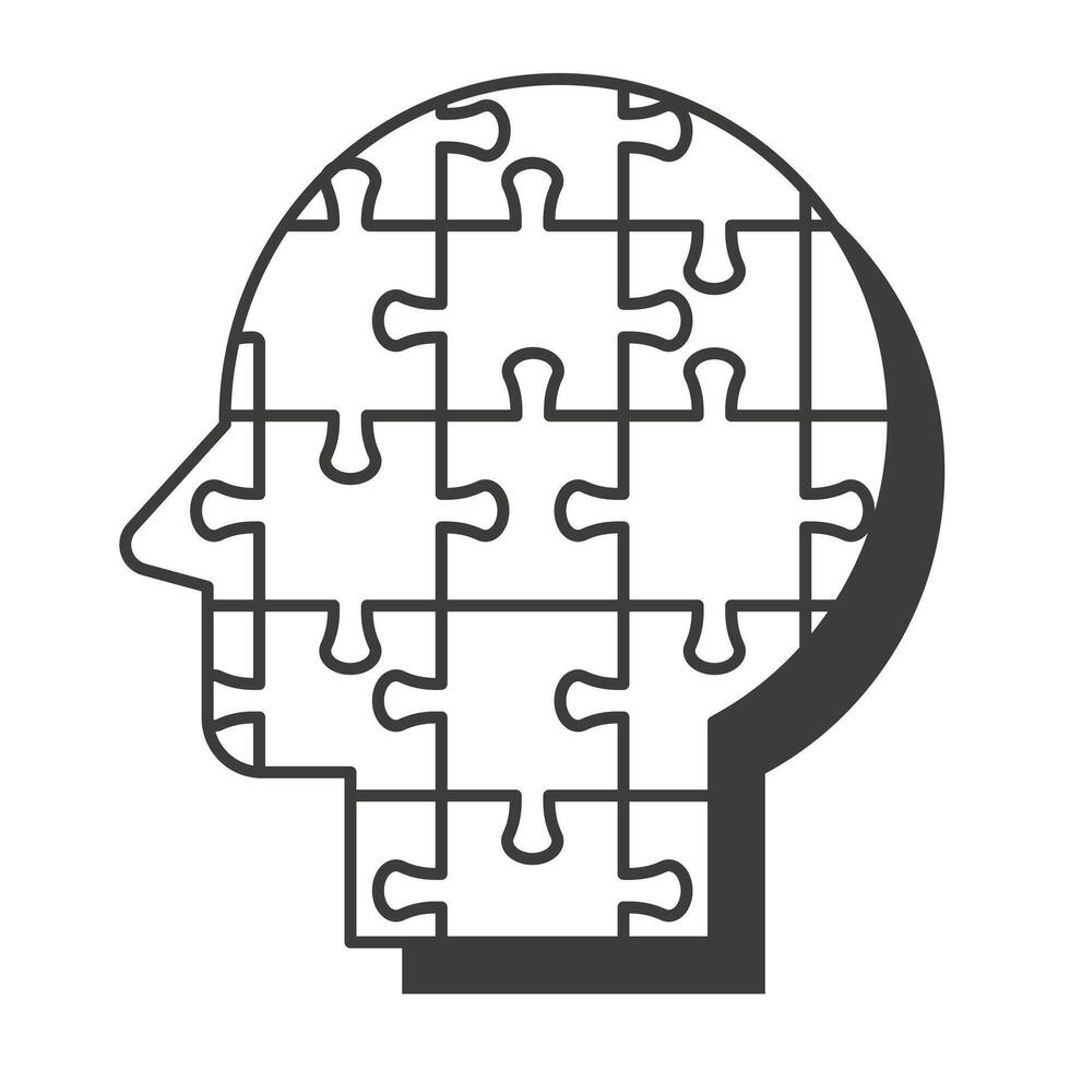 Human head profile and puzzle. Mental health, brain problems. vector