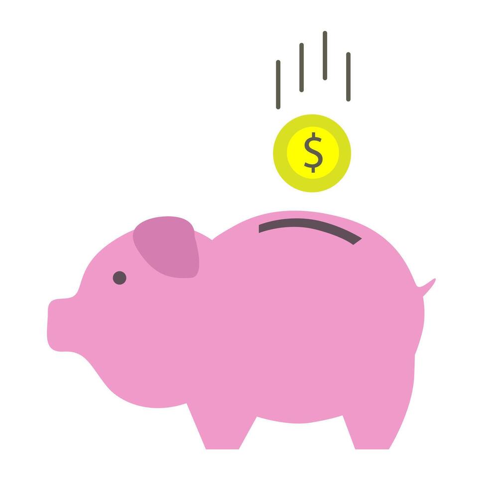 Piggy bank coin from currency in pink color. Saving, investing and accumulating money. vector